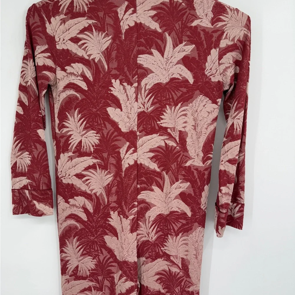 Zara Floral Jacquard Jumpsuit Pink‎ Red Long Sleeve Women's M